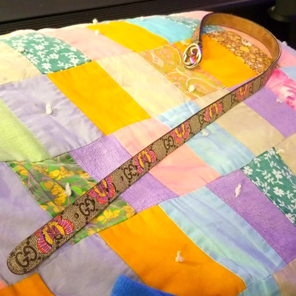 GG Supreme Monogram Gucci Leather Butterfly Belt Small Adult Lg Child Brown/Pink